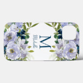Elegant Blue Floral Monogram Name Case-Mate iPhone Case (Achterkant (horizontaal))