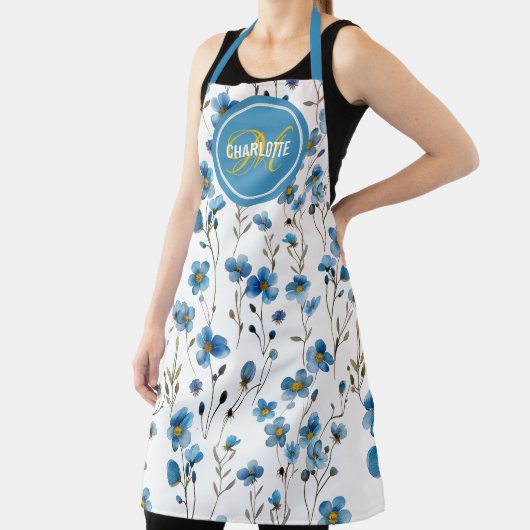 Elegant blue floral monogram schort (Insitu)