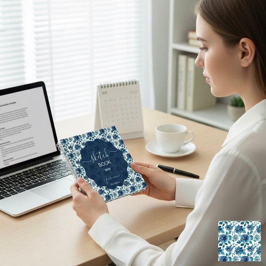 Elegant Blue Floral Notitieboek