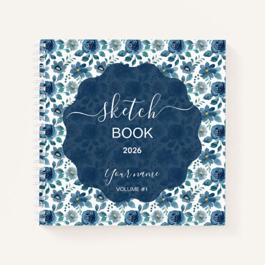 Elegant Blue Floral Notitieboek (Voorkant)