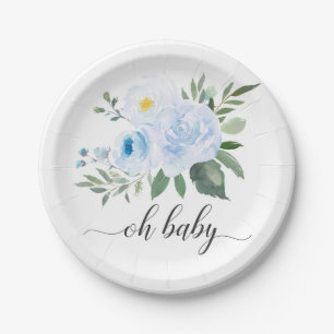 Elegant Blue Floral Oh Baby shower Bord