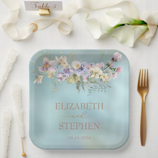 Elegant Blue Floral Paper Bord (Huwelijk)