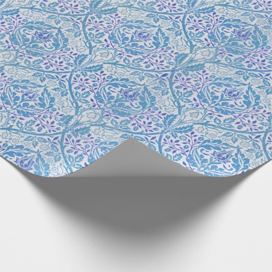 Elegant Blue Floral Pattern Cadeaupapier (Hoek)