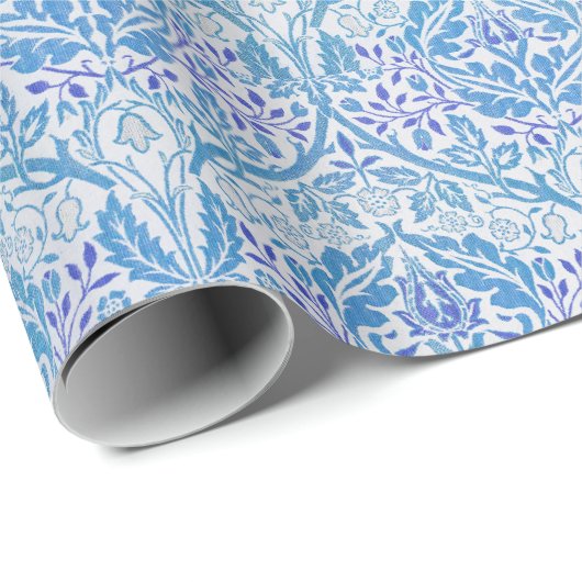 Elegant Blue Floral Pattern Cadeaupapier (Rol Hoek)
