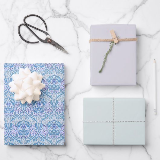 Elegant Blue Floral Pattern Inpakpapier Vel (Voorkant)
