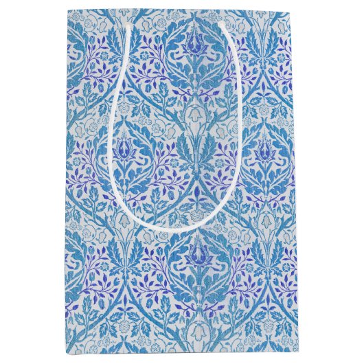 Elegant Blue Floral Pattern Medium Cadeauzakje (Voorkant)