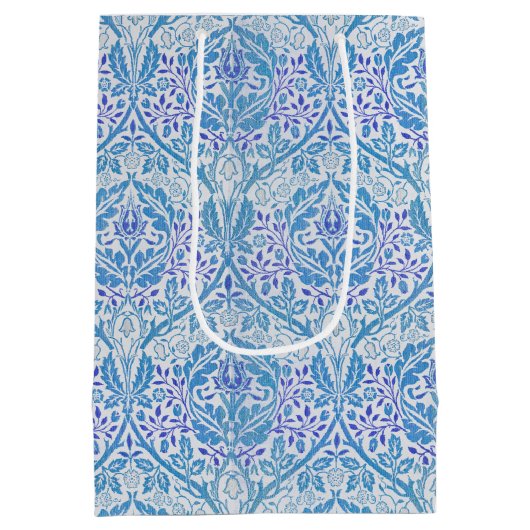 Elegant Blue Floral Pattern Medium Cadeauzakje (Achterkant)
