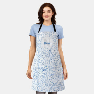 Elegant Blue Floral Pattern Monogrammed Nana Schort