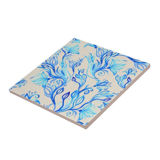 Elegant Blue Floral Pattern Tegeltje (Zijkant)