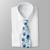 Elegant Blue Floral Pattern voor bruiloften Stropdas (Gebonden)
