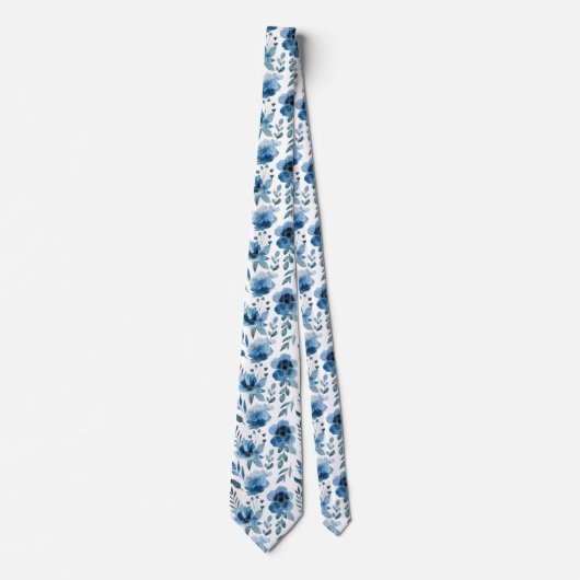 Elegant Blue Floral Pattern voor bruiloften Stropdas (Voorkant)
