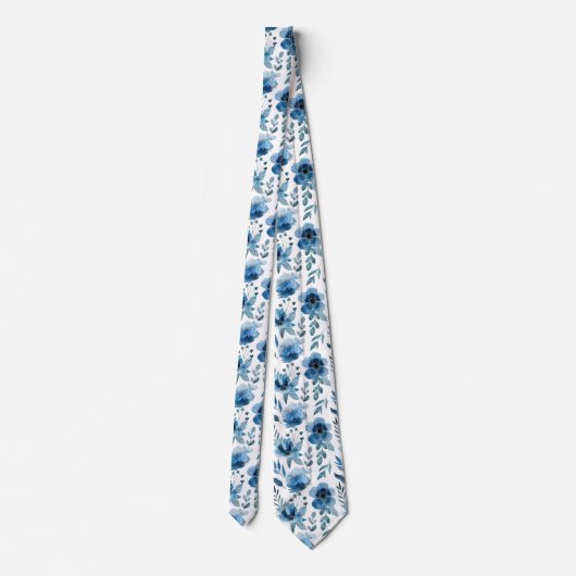Elegant Blue Floral Pattern voor bruiloften Stropdas (Achterkant)