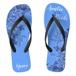 Elegant Blue Floral Pattern Wedding Teenslippers