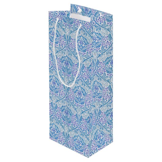 Elegant Blue Floral Pattern Wijn Cadeautas (Achterkant Gekanteld)