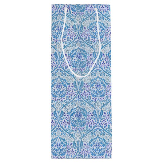 Elegant Blue Floral Pattern Wijn Cadeautas (Achterkant)