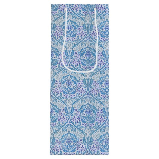Elegant Blue Floral Pattern Wijn Cadeautas (Voorkant)
