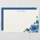Elegant Blue Floral Personal Stationery Note Card Briefpapier (Voorkant / Achterkant)