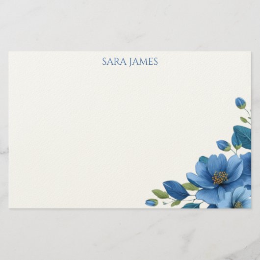Elegant Blue Floral Personal Stationery Note Card Briefpapier (Voorkant)