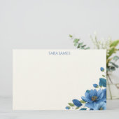 Elegant Blue Floral Personal Stationery Note Card Briefpapier (Staand voorkant)