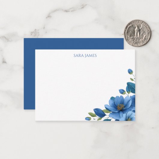 Elegant Blue Floral Personal Stationery Note Card Notitiekaartje (Voorkant / Achterkant in situ)