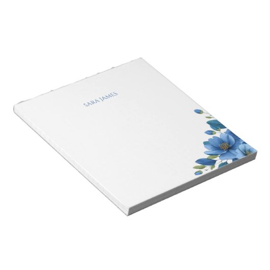 Elegant Blue Floral Personal Stationery Notepad Notitieblok (Schuin)
