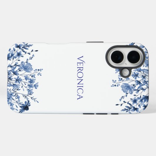 Elegant Blue Floral Personalized  Case-Mate iPhone Case (Achterkant (horizontaal))