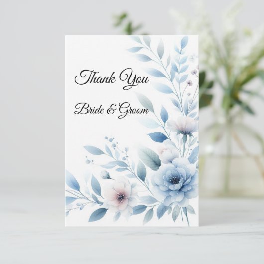 Elegant Blue Floral Photo Thank you Card Bedankkaart (Staand voorkant)