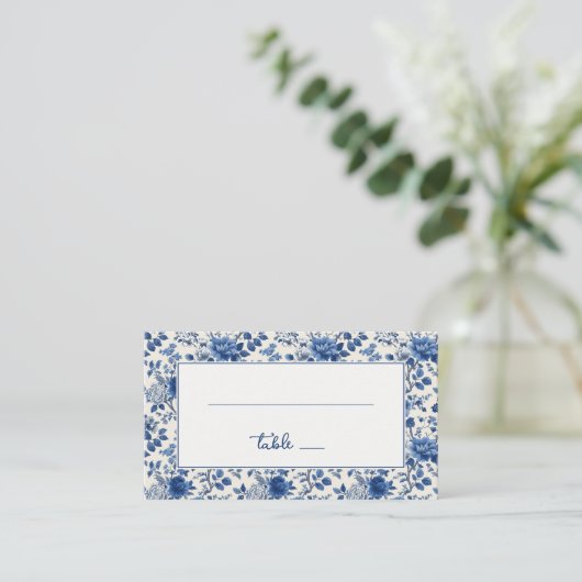 Elegant Blue Floral Plaatskaartje (Staand voorkant)