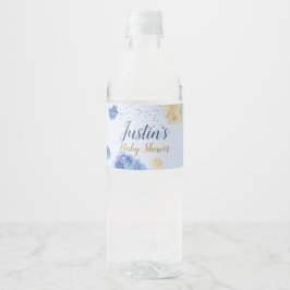 Elegant Blue Floral Pumpkin Baby Shower Waterfles Etiket