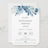 Elegant Blue Floral Rehearsal Dinner Invitation Kaart (Voorkant)