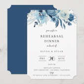 Elegant Blue Floral Rehearsal Dinner Invitation Kaart (Voorkant / Achterkant)