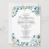 Elegant Blue Floral Religious Confirmation Kaart (Voorkant)