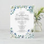 Elegant Blue Floral Religious Confirmation Kaart (Staand voorkant)