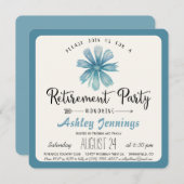 Elegant Blue Floral Retirement Party Invitation Kaart (Voorkant / Achterkant)