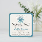 Elegant Blue Floral Retirement Party Invitation Kaart (Staand voorkant)