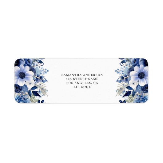 Elegant Blue Floral Return Address Etiket (Voorkant)
