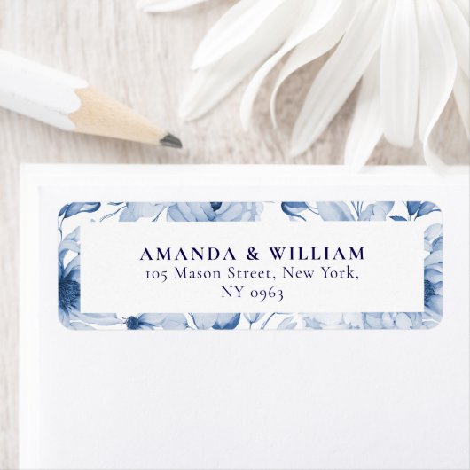 Elegant Blue Floral Return Address Label (Insitu)