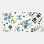 Elegant Blue Floral & Ribbon iPhone 13 Case – Aest iPhone Hoesje (Achterkant horizontaal)