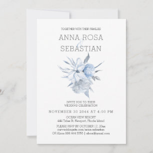 *~* Elegant Blue Floral Roos AR15 WEDDING RSVP + Kaart