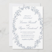 Elegant Blue Floral Roses Fine Line Art Wedding Kaart (Voorkant)