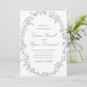 Elegant Blue Floral Roses Fine Line Art Wedding Kaart (Staand voorkant)