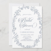 Elegant Blue Floral Roses Line Art Bridal Shower Kaart (Voorkant)