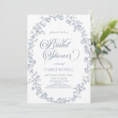 Elegant Blue Floral Roses Line Art Bridal Shower Kaart (Staand voorkant)