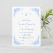 Elegant Blue Floral Rounded Wedding Website Kaart (Staand voorkant)