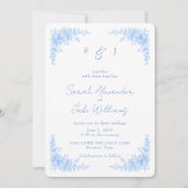 Elegant Blue Floral Rounded Wedding Website Kaart (Voorkant)