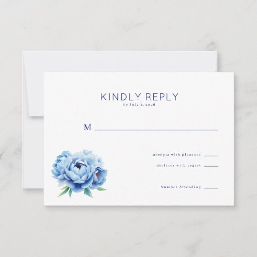 Elegant Blue Floral RSVP Card (Voorkant)