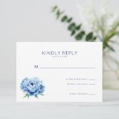Elegant Blue Floral RSVP Card (Staand voorkant)