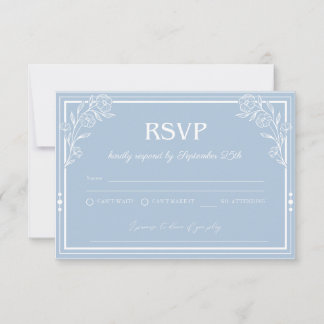 Elegant Blue Floral RSVP-kaart Notitiekaartje