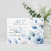 Elegant Blue Floral RSVP Kaartje (Staand voorkant)