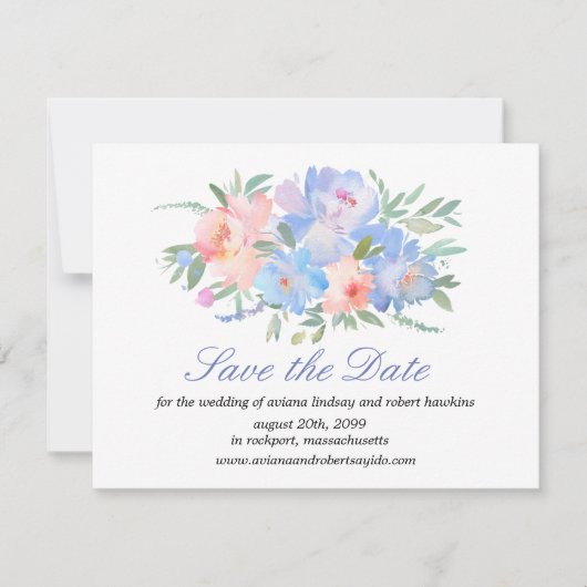 Elegant Blue Floral Save the Date Card Photo (Voorkant)